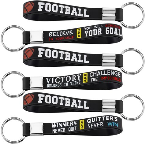 PRICES MAY VARY. Package contains: there are 36 pieces of football keychains with motivational quotes in 3 different styles, 12 pieces for each style, enough quantity for your daily use and replacement Soft material: these football key chains are made of quality silicone material, which is comfortable to wear, lightweight and proper size, easy to carry and store in your pocket, handbag and more Inspirational Design: the football theme keyrings are designed with motivational quotes, which can enh Goodie Bag Items, Football Favors, Football Party Favors, Football Party Supplies, Football Cups, Football Theme Party, Football Accessories, Football Theme, Football Themes