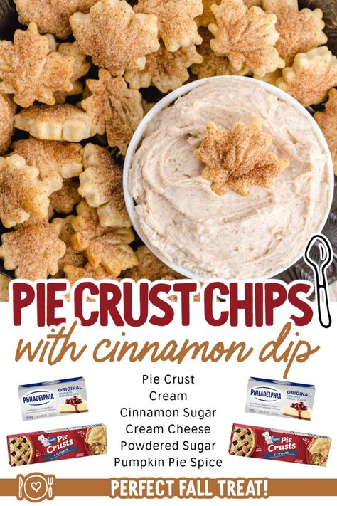 Cinnamon Dip, Pie Crust Chips, Leftover Pie Crust, Pie And Chips, Leftover Pie, Crispy Chips, Fall Snacks, Creamy Dip, Fall Spices