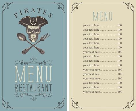 Pirates menu for seafood restaurant | Premium Vector #Freepik #vector #seafood #shrimp #seafood-restaurant #vintage-restaurant Seafood Menu Design, Seafood Shrimp, Skull Pirate, Seafood Menu, Pirate Skull, Mockups Design, Seafood Restaurant, Food Culture, Menu Restaurant