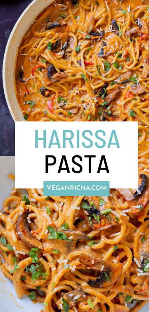 Harissa Pesto Pasta, Vegetarian Harissa Recipes, Harissa Pasta Recipe, Harissa Noodles, Vegan Harissa Recipes, Harissa Recipes Vegetarian, Indian Pasta Recipes, Harissa Paste Recipe, Harissa Pasta