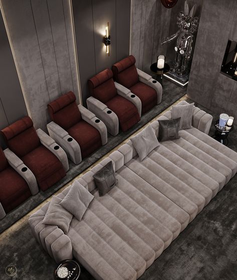 Home Cinema :: Behance Home Cinema Room Ideas Interior Design, Sofas For Home Theatre, Bloxburg Home Theater, Home Theatre Design Modern, Cinema Room Sofa, Home Theater Design Modern, Home Theatre Design Interiors, Small Home Theater Ideas, Home Cinema Room Ideas