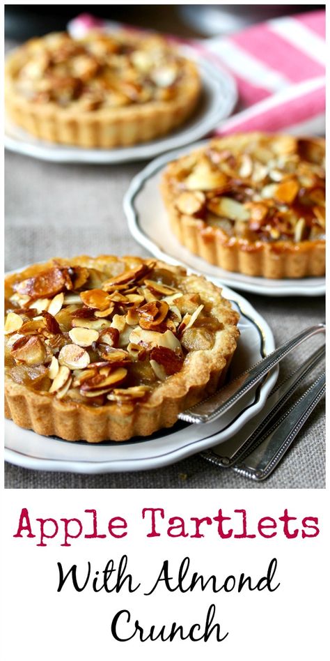 Tart Dish Recipes, Sweet Tartlets Recipe, Apple Almond Tart Recipe, Apple Crisp Tarts, Apple Tart Recipe Mini, Fall Tarts Mini, Fall Tartlets, Tart Fillings Ideas, Apple Almond Tart