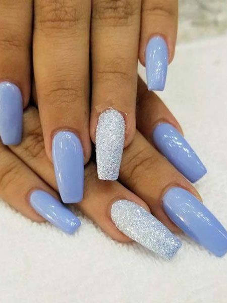 20 Trending Winter Nail Colors & Design Ideas for 2019 - TheTrendSpotter #NailColorTrends Stars Nails, Blue Glitter Nails, Nails With Glitter, Video Makeup, Glitter Nails Acrylic, Blue Acrylic Nails, Nail Colors Winter, Winter Nails Acrylic, White Acrylic Nails