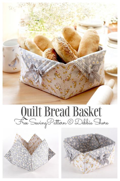 DIY Quilt Bread Basket Free Sewing Pattern | Fabric Art DIY Bread Basket Diy Sewing, Fabric Bread Baskets, Cloth Basket Pattern Free Sewing, Kitchen Decor Sewing Projects, Fabric Bread Baskets Diy Free Pattern, Fabric Bread Basket Pattern, Free Basket Patterns To Sew, Quilted Bread Basket Free Pattern, Sewing Bread Basket