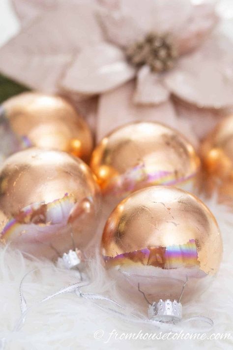 These DIY copper Christmas ornaments will add an elegant touch to your Christmas tree decorations this season. Click through to find out how easy they are to make, even if you are on a budget. #fromhousetohome #holidaydecor  #christmas #diychristmas #holidaysandevents Storage Christmas Decorations, Diy Copper Ornaments, Diy Filled Ornaments, Diy Metallic Ornaments, Gold Leaf Christmas Ornaments, Diy Clear Ornaments, Copper Christmas Ornaments, Copper Christmas Decor, Expensive Christmas