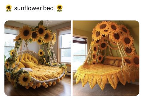 Sunflower Bed, Sunflower Room, Themed Bedrooms, Sunflower Home Decor, Weird Furniture, Fantasy Furniture, Whimsical Furniture, Teen Room Decor, Cute Room Ideas