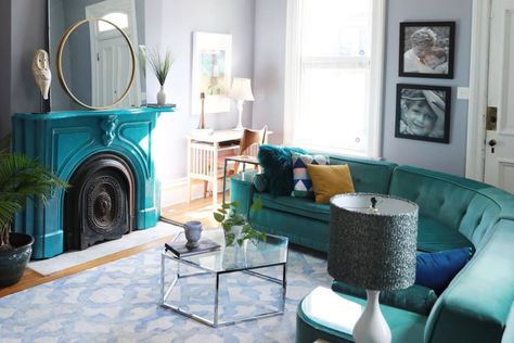 Post Image Teal Fireplace, Home Victorian, Fireplace Decor Ideas, Lavender Walls, Buy My House, House Photos, Brick Home, Victorian Home, Dark Walls