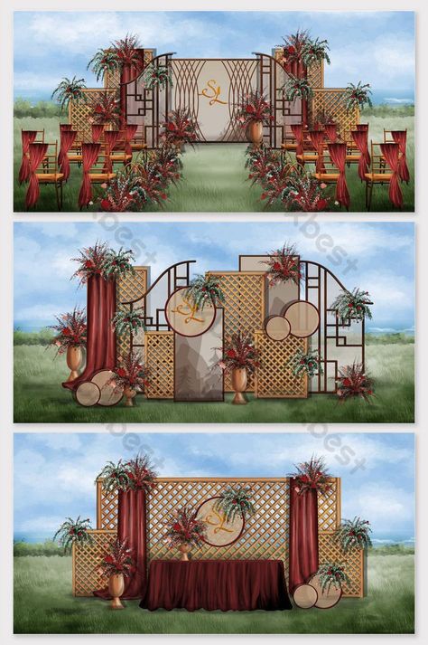 Panggung Outdoor, Outdoor Drawing, Wedding Decorations Outdoor, Projek Kayu, Wedding Decorations Ideas, Wedding Background Decoration, Wedding Stage Design, Wedding Backdrop Design, Wedding Backdrop Decorations