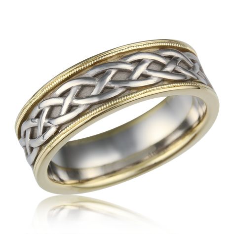 Unique Designer Celtic Knot Pattern Wedding Band with polished milligrained rails. Design your own wedding ring for both men and women. Celtic Knot Wedding Ring, Claddagh Engagement Ring, Celtic Knot Band, Celtic Knot Wedding, Irish Wedding Rings, His And Her Wedding Rings, Wedding Ring For Men, Sculptural Ring, Big Wedding Rings