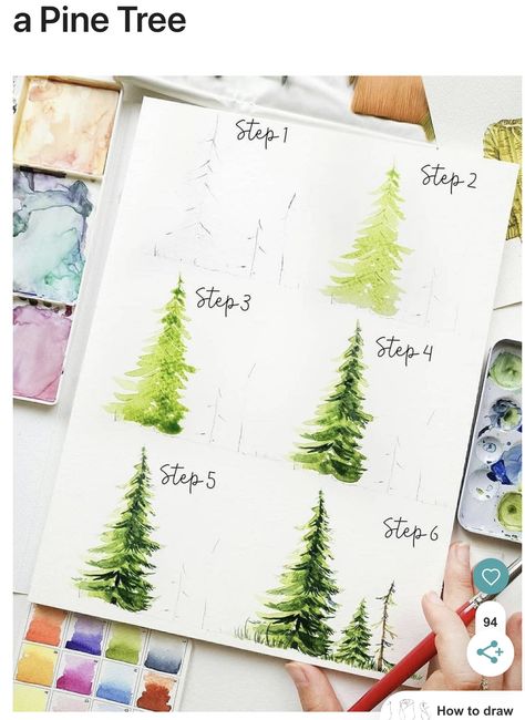 Paint A Pine Tree, Christmas Tree Tutorial, Tree Tutorial, Tree Watercolor Painting, Learn Watercolor Painting, Watercolor Blog, Step By Step Watercolor, Flower Drawing Tutorials, Watercolor Flowers Tutorial