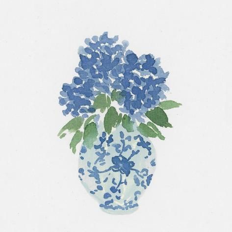 size: 12x12in Art Print: Hydrangea Still Life I by Lucille Price : Simple Blue Painting Ideas, Blue Coastal Prints, Penn State Prints, Coastal Granddaughter Wall Art, Coastal Granddaughter Prints, Light Blue Prints, Blue Flower Drawing, Gingham Watercolor, Hydrangea Paintings