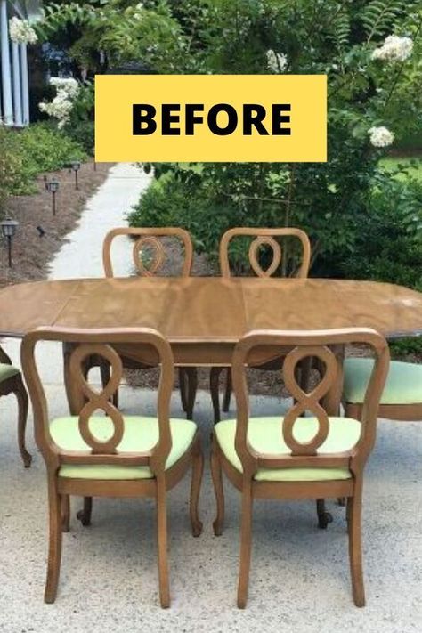 Chalk Paint Dining Table And Chairs, Painting Dining Table And Chairs With Chalk Paint, Furniture Rehab Before After, Restoring Dining Room Table, Small Dining Ideas Space Saving, French Cottage Dining Table, Repainting Dining Room Table And Chairs, Colorful Cottage Dining Room, Repainted Dining Table