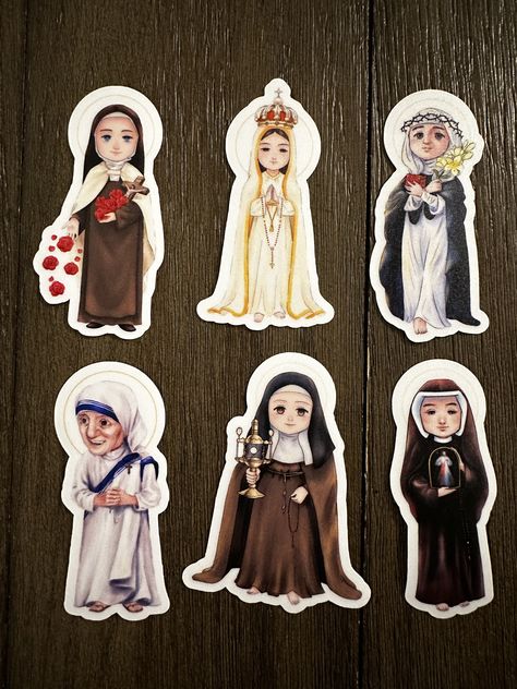 "x1 3\" Female Catholic Saint Sticker  CHOOSE 1 from the following saints : St Therese/Our Lady of Fatima/St Catherine/Mother Teresa/St. Claire/St. Faustina Premium vinyl stickers WaterProof and Dishwasher Safe" San Damiano Cross, St Faustina, St Claire, Catholic Saint, St Therese Of Lisieux, Catholic Images, Our Lady Of Sorrows, Lady Of Fatima, Female Hero