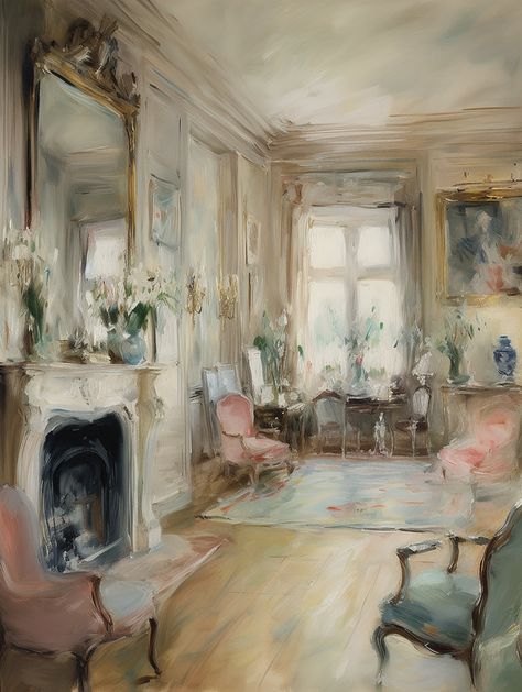 Vintage Artwork Paintings, Four Seasons Painting Easy, Interior Painting Art, Painting Of Room, Painting Of A Room, Old Paintings Aesthetic, Sunny Drawing, Freetime Activities, Study Painting