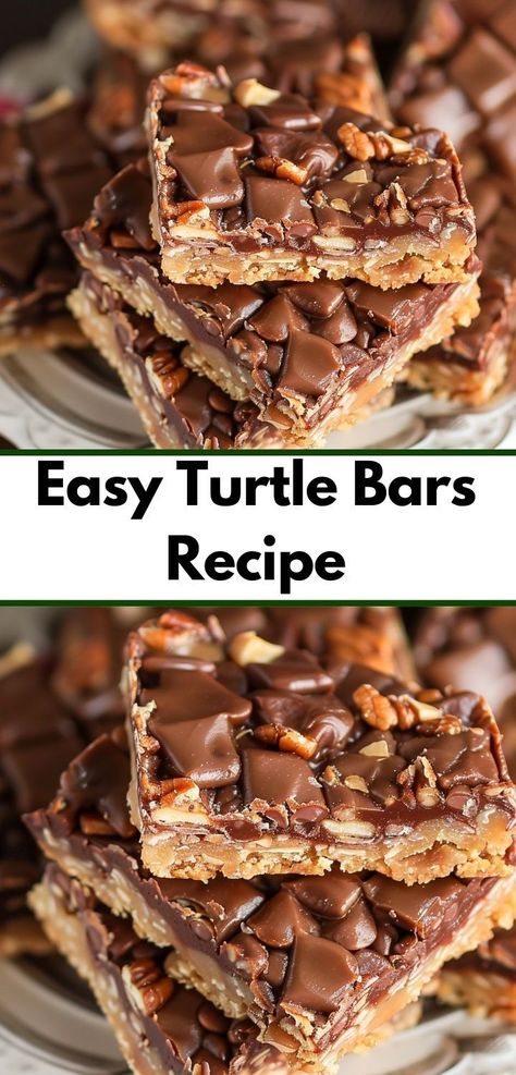 Need dessert recipes? Check this! This easy turtle bars recipe is perfect for quick and easy dessert recipes. A no baking dessert ideal for family dinners. Turtle Bars Recipe, Baking Dessert Recipes, Quick And Easy Dessert Recipes, The Best Dessert Recipes, Turtle Bars, Dessert Bar Recipe, Candy Recipes Homemade, Sugar Cookie Dough, Caramel Chocolate