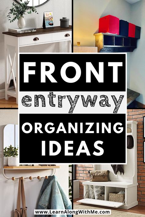 Is your front entryway disappearing under piles of shoes and coats? Here are some front entryway ideas to help get your foyer tidy and organized. From shoe storage racks to hooks that make the most of vertical space, I think you'll find at least a couple ideas on this list to help you out. Will all the ideas work in your home? No. (Some don't work at my house either because of our small split-level entryway.) But I think one of these front entryway ideas will work. Small Entryway Coat And Shoe Storage, Front Door Storage Ideas, Front Door Organization, Front Entrance Storage, Small Split Level Entryway Ideas, Entry Way Coat Hook Ideas, Apartment Foyer Ideas, Small Entryway Shoe Storage Ideas, Entryway Organization Ideas