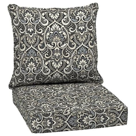 Arden Selections 2-Piece Black Aurora Damask Deep Seat Patio Chair Cushion in the Patio Furniture Cushions department at Lowes.com Black Aurora, Outdoor Lounge Chair Cushions, Lounge Chair Cushions, Outdoor Conversation Sets, Large Pillow, Outdoor Lounge Chair, Patio Chair Cushions, Patio Furniture Cushions, Deep Seat Cushions