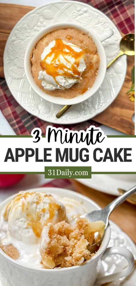 Apple Pie In A Mug Microwave, Apple Sauce Mug Cake, Apple Crumble Mug Cake, Single Apple Dessert, Fall Mug Cake Recipes, Apple Dessert For Two, Apple Mug Recipes, Mug Apple Crisp Microwave, 1 Apple Recipe