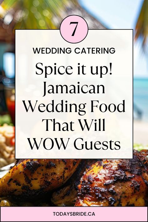 plan a Jamaican wedding menu that tantalizes the taste buds with these incredible ideas. Give them a culinary adventure that’ll have them dreaming of putting jerk sauce on everything long after the honeymoon ends Jamaican Wedding Food, Jamaican Wedding, Wedding Feast, British Wedding, Spice It Up, Just Eat, Jamaican Recipes, Tying The Knot, Island Vibes