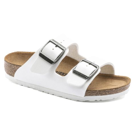 Arizona Birko-Flor White | shop online at BIRKENSTOCK White Birkenstocks, Birkenstock Sandals Arizona, Two Strap Sandals, Outdoor Sandals, Birkenstock Sandals, Iconic Style, Unisex Shoes, Girls Sandals, Birkenstock Arizona