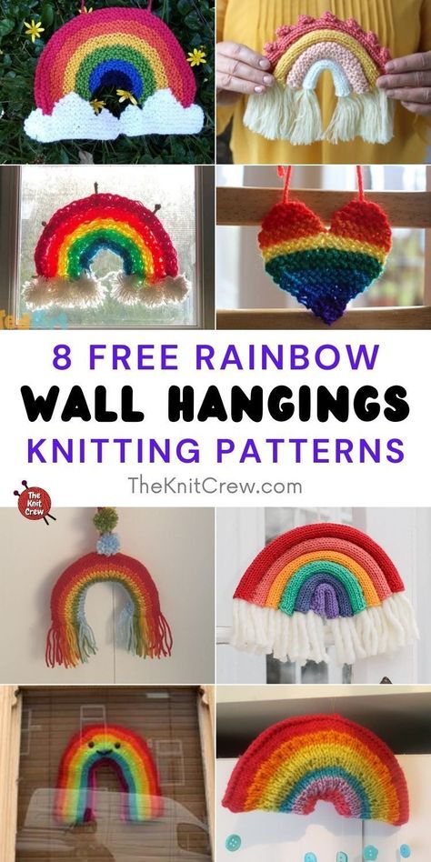 8 Free Rainbow Wall Hanging Knitting Patterns. Free Rainbow Wall Hanging Knitting Patterns curated by The Knit Crew. Rainbow Knitting Pattern, Rainbow Knitting, Knitted Rainbow, Rainbow Project, Heart Projects, Knit Projects, Rainbow Wall Hanging, Finger Knitting, Rainbow Decorations