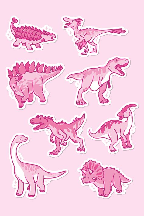 Pink dinosaur stickers for dinosaur lovers, who also like cute pink sparkly stuff! Like me, I designed this for me. You can grab these guys from my #redbubble shop~! :> Stickers White Background, Cute Pink Dinosaur, Sticker Dino, Dino Stickers, Dinosaur Logo, Pink And Sparkly, Pink Man, Dino Design, Animal Themed Birthday Party