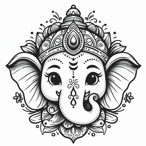 Ganesh Simple Drawing, Ganapati Mandala Art, Ganesh Doodle Art, Ganesha Drawing Mandala, Cute Ganesha Drawing, Ganesh Mandala Art, Ganpati Sketch, Ganesh Mandala, Ganesh Drawing