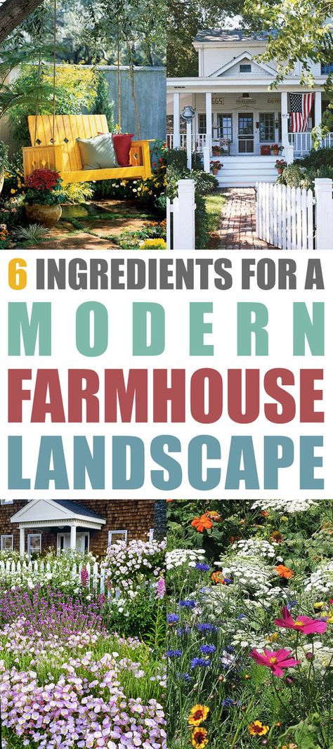 Front Yard Farmhouse Landscaping, Modern Farmhouse Landscaping Front Yards, Modern Farmhouse Landscape, Farmhouse Landscaping Ideas, Farmhouse Backyard, Farmhouse Landscape, Porch Landscaping, Cottage Market, Farmhouse Landscaping