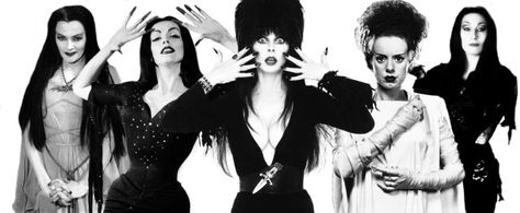 Lily Munster, Vampira, Elvira, the Bride of Frankenstein, and Morticia Addams - queens of horror. movies TV Addams Family Munsters Halloween banner art wallpaper background Witchy Fb Cover Photos, Spooky Cover Photo, Witchy Facebook Cover Photos, Halloween Fb Cover Photos, Halloween Facebook Cover Photos, Fall Facebook Cover Photos, Halloween Cover Photos, Halloween Facebook Cover, Halloween Imagem