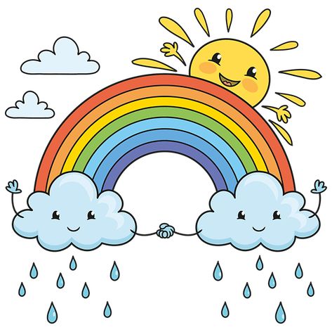 Drawing Rainbow Ideas, Rainbow Cartoon Images, Rain Bow Drawing, Ukg Class Drawing, Rainbow Scenery Painting, Rainbow Cute Drawing, Easy Rainbow Drawing, Rainbow Cloud Drawing, How To Draw Rainbow