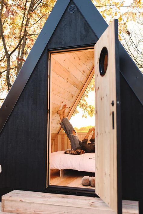 A Frame Sleeping Cabin, A Frame Camping Cabin, A Frame Tiny Cabin Plans, 200 Sq Ft A Frame Cabin, Glamping A Frame, A Frame Fort, Mini A Frame Cabin, Backyard A Frame, Tiny Home A Frame