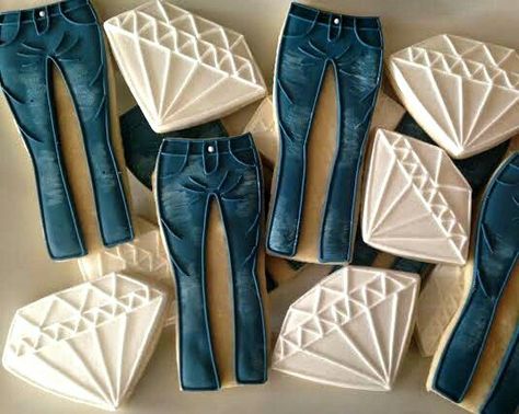 Denim Jeans and diamond cookies Denim Themed Party, Diamond Cookies, Denim And Diamonds Party, Diamond Theme Party, Diamonds And Denim Party, Diamond Cake, Denim And Pearls, Diamond Theme, Denim Party