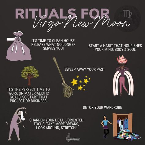 Self-Care Rituals for the New Moon in Virgo Virgo New Moon Ritual, New Moon In Virgo 2023, New Moon In Virgo 2024, New Moon In Virgo Ritual, New Moon Virgo, Virgo New Moon, New Moon Meaning, New Moon In Virgo, Grimoire Ideas