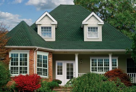 GAF Country Mansion Shingles in Moss Green Gaf Roofing, Green Roof House, Architectural Shingles Roof, Country Mansion, Roofing Shingles, Solar Roof Tiles, Shingle Colors, Architectural Shingles, Asphalt Roof Shingles