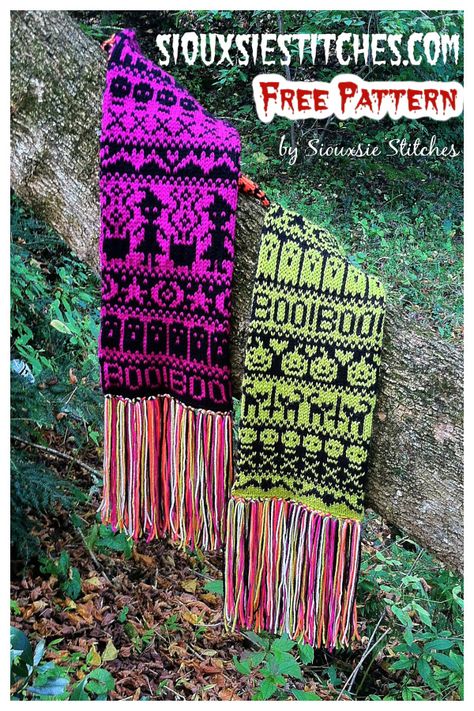 Fair Isle Scarf Pattern, Fair Isle Scarf, Halloween Scarf, Funky Scarves, Fair Isle Chart, Halloween Songs, Statement Scarf, Fair Isle Knitting Patterns, Colorwork Knitting