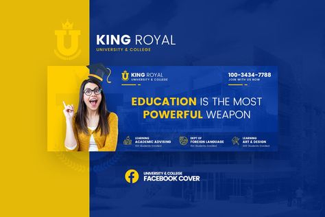 KingRoyal-University FB Cover , #AFFILIATE, #College#Facebook#Cover#KingRoyal #AD University Billboard Design, Fb Header, University Marketing, School Advertising, Graphic Design Magazine, Fb Banner, Education Poster Design, Education Banner, Graduation Poster