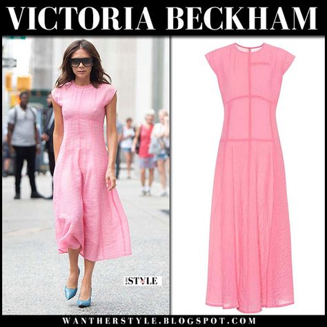 Victoria Beckham in pink midi summer dress #fashion #style #summer #streetstyle Victoria Beckham Pink Dress, Victoria Beckham Style Dresses, Victoria Beckham Dresses, Midi Summer Dress, Fashion Style Summer, Beckham Style, Victoria Beckham Dress, Simple Casual Outfits, Victoria Beckham Style