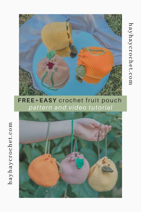 Crochet Peach Pouch Pattern, Crochet Fruit Purse Free Pattern, Peach Bag Crochet Pattern, Lemon Drawstring Bag Crochet, Fruit Drawstring Bag Crochet, Crochet Orange Bag Free Pattern, Lemon Pouch Crochet, Fruit Market Bag Crochet, Fruit Bag Crochet Free Pattern