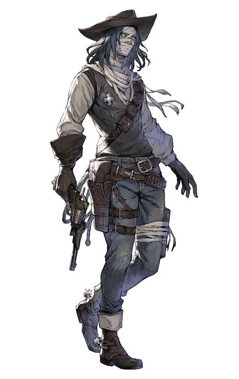 Reincarnation Art, Nier Reincarnation, Cowboy Character Design, 캐릭터 드로잉, Cowboy Art, Dungeons And Dragons Characters, Dnd Art, Fantasy Male, Costumes Ideas