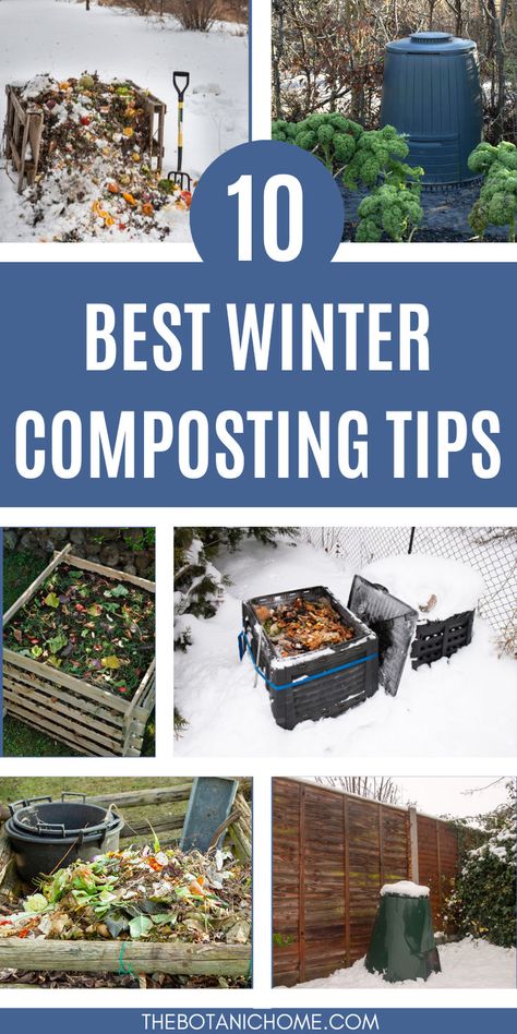 A cold winter scene featuring a compost tumbler and a compost bucket, showcasing winter composting techniques for beginners. Compost Diy, Easy Composting, How To Start Composting, Compost Bin Pallet, Start Composting, Composting 101, Composting Methods, How To Compost, Compost Bin Diy