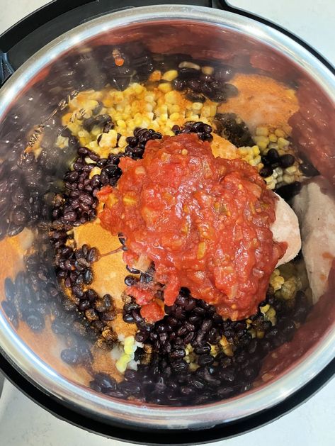 Instant Pot Black Bean Corn Salsa Chicken Recipe (Freezer Meal) Black Bean Chicken Chili, Salsa Chicken Recipe, Bean Corn Salsa, Corn Bean Salsa, Black Bean Corn Salsa, Slow Cooker Black Beans, Black Bean Corn, Black Bean Recipes, Salsa Chicken