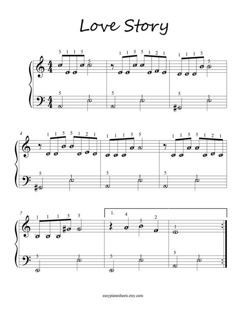 Love Story Piano Notes, Love Story Piano Sheet Music, Love Story Piano, Piano Sheet Music Beginners, Music Theory Piano, Piano Music Easy, Piano Chords Chart, Easy Sheet Music, Elementary Music Class