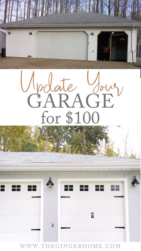 Spruce Up Garage Door, Painted Garage Door, Garage Door Update, Exterior Refresh, 1940s House, White Garage Doors, Flip Houses, Garage Door Paint, Renovation Exterior