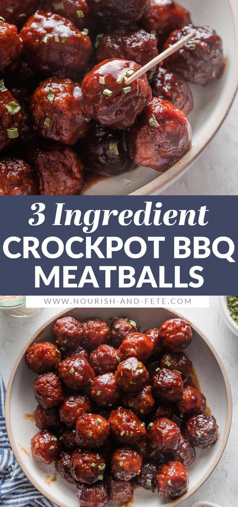 Crockpot BBQ Meatballs use just 3 ingredients and less than 5 minutes prep, yet are the ultimate party appetizer or ultra-easy dinner served over egg noodles or mashed potatoes. A few short hours in the slow cooker delivers tender, juicy meatballs coated in a sticky, sweet BBQ glaze. Crockpot Meatballs Party, Crock Pot Jelly Meatballs, Best Appetizer Meatballs Crockpot, Fully Cooked Meatballs In Crockpot, Crock Pot Barbecue Meatballs, Tailgate Meatballs Crockpot, Bbq And Jelly Meatballs Crockpot, Easy Crockpot Recipes Meatballs, Sticky Meatballs Crockpot