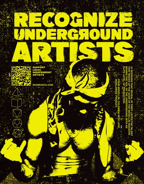 Graphic design póster urban Music project recognize underground artists experimental typography photography Medellin Colombia Underground Typography, Urban Poster Design, Poster Design Music, Logo Design Music, Colombia Poster, Underground Design, Underground Bar, Experimental Typography, Typography Photography