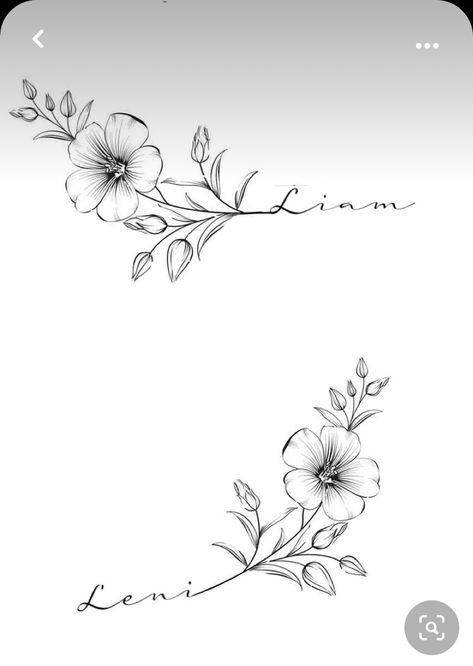 Name In A Flower Tattoo, Last Name With Flowers Tattoo, Floral Tattoo Design With Name, Fine Line Flower Name Tattoo, Name Tattoo With Flowers Around, Floral Name Tattoos For Women, Flowers With Letters Tattoo, Flower Vine Name Tattoo, Tattoos With Names And Flowers