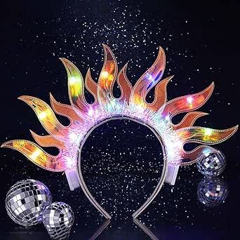 ACEDRE Light Up Flame Headband LED Glowing Hair Band Sparkly Rave Party Costume Hair Accessories for Women Flame Headband, Hades Costume, Flame Hair, Head Types, Neon Rave, Glow Hair, Fire Hair, Rave Hair, Sparkly Accessories