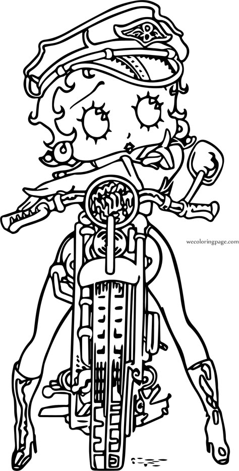 Betty Boop Bike Front Coloring Page Betty Boop Coloring Pages, Biker Betty Boop, Betty Boop Tattoos, Betty Boop Art, Betty Boop Cartoon, Betty Boop Pictures, Free Adult Coloring Pages, Art Drawings Sketches, Betty Boop