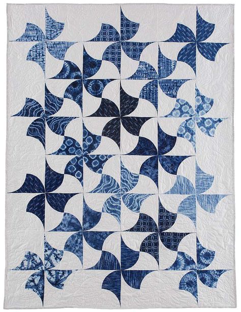 Traditional Quilt Patterns Patchwork, Blue And White Quilts, Dutch Quilts, Clamshell Quilt, Blue Quilt Patterns, Colchas Quilting, Curved Piecing, Indigo Quilt, Drunkards Path