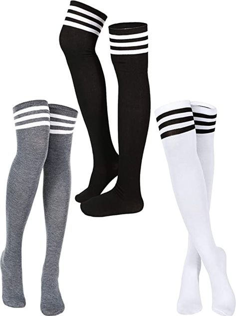 Thigh High Socks Outfit, High Socks Outfits, Socks Thigh High, Striped Tube Socks, Vestiti Edgy, Sock Outfits, Over The Knee Socks, Thigh High Socks, Thigh High Stockings